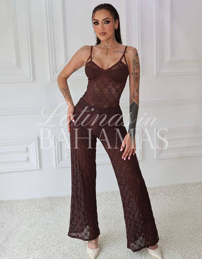 High-end escort service banner featuring an attractive woman in fashionable evening wear