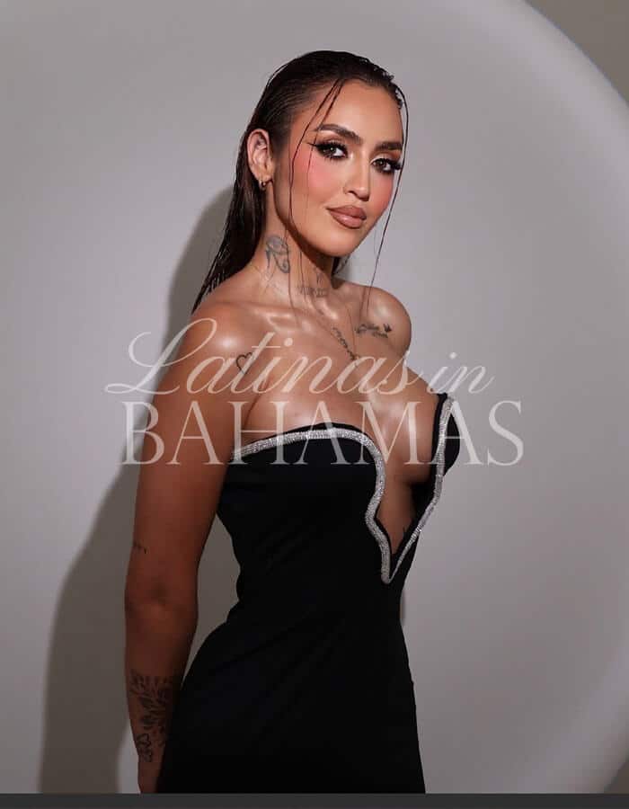 High-end escort service banner featuring an attractive woman in fashionable evening wear