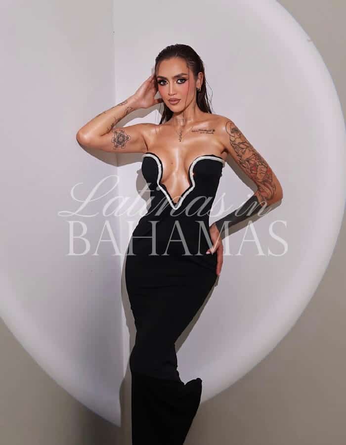 High-end escort service banner featuring an attractive woman in fashionable evening wear