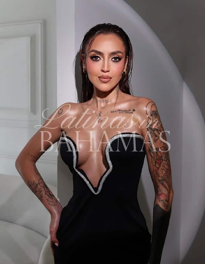 High-end escort service banner featuring an attractive woman in fashionable evening wear