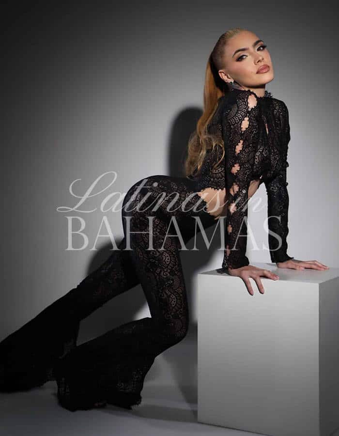 beautiful Colombian companion with blonde hair, brown eyes, and a captivating seductive expression